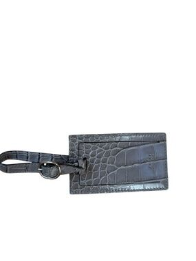 Gucci Made in Italy Gray Croc-Embossed Leather Luggage Tag with Strap